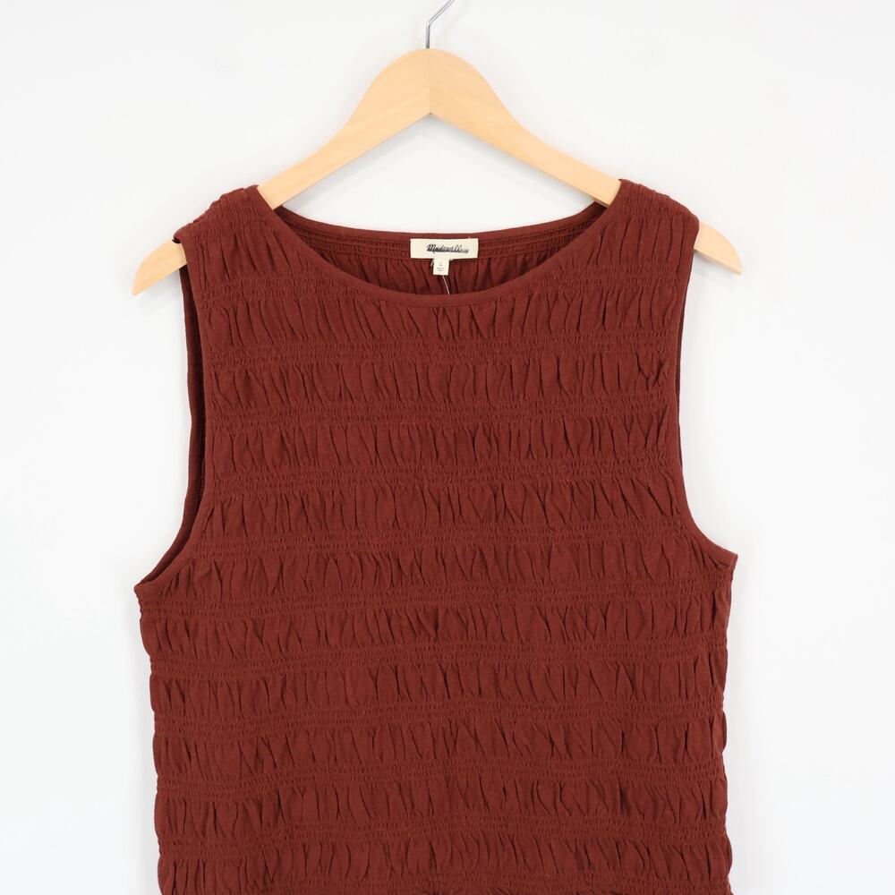 NWT Madewell Smocked Boatneck Tank Cotton-Linen Blend Henna Rust Size Large - Picture 5 of 9